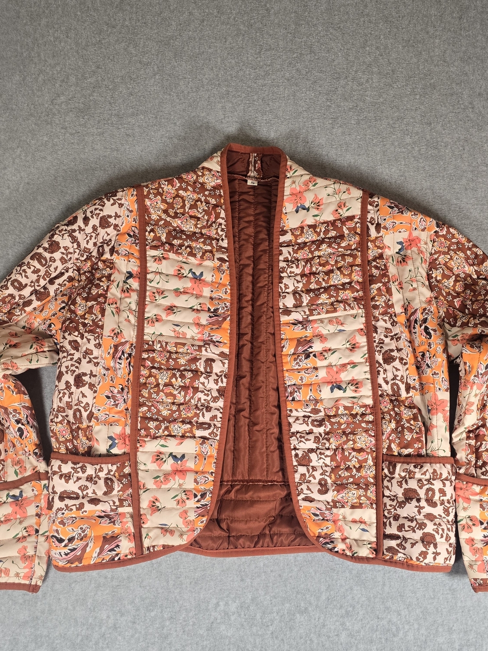 Quilted Patchwork Floral Paisley Boho Jacket Open Front Size S